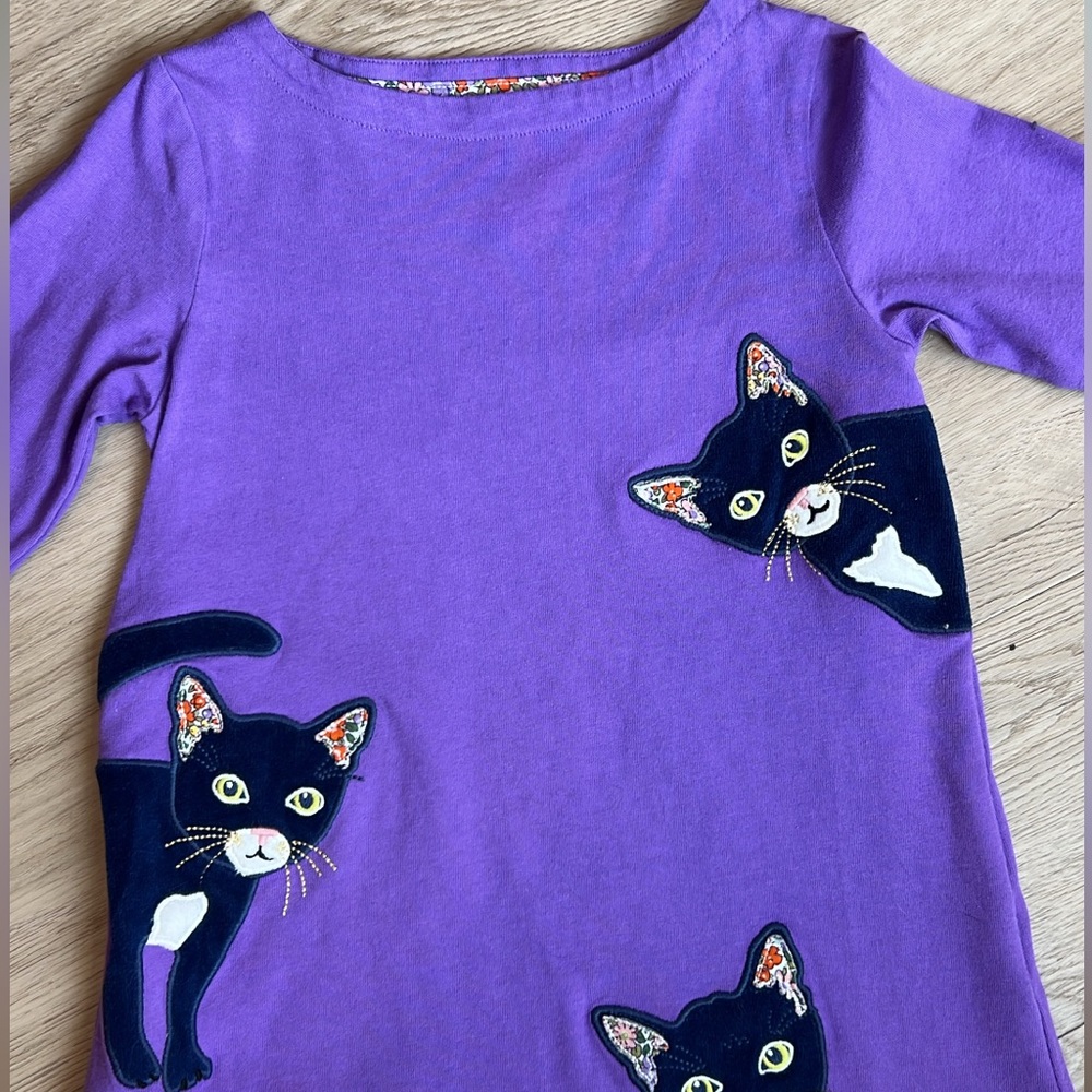 Hanna Andersson Long Sleeve Dress | 4T Girls | Halloween Purple Cat